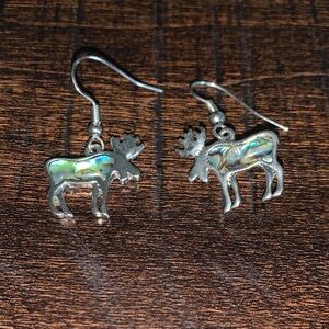Silver Moose Abalone Inlay Drop Earrings - Women Jewelry